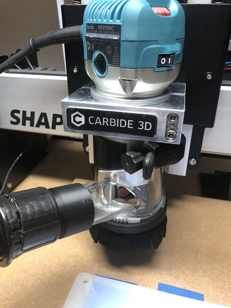 Makita router dust shoe using included trimmer base Shapeoko