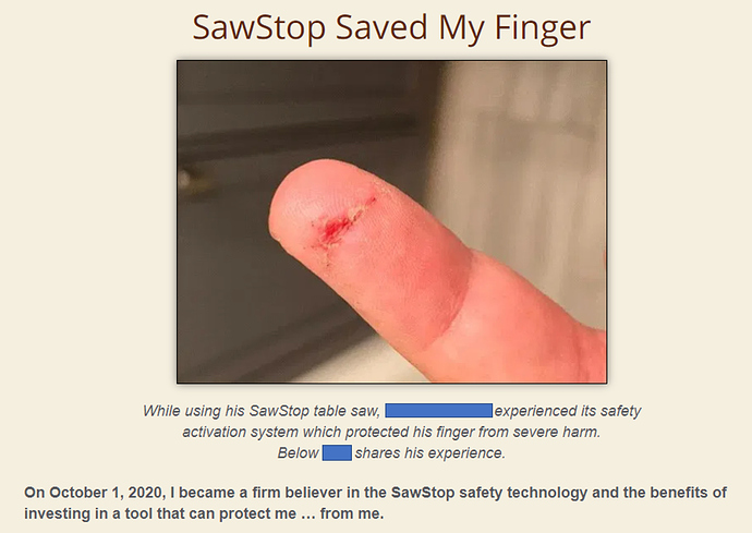 SawStop vs Finger
