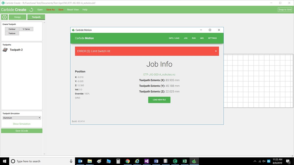 Limit Switch Error when starting job Nomad Carbide 3D Community Site