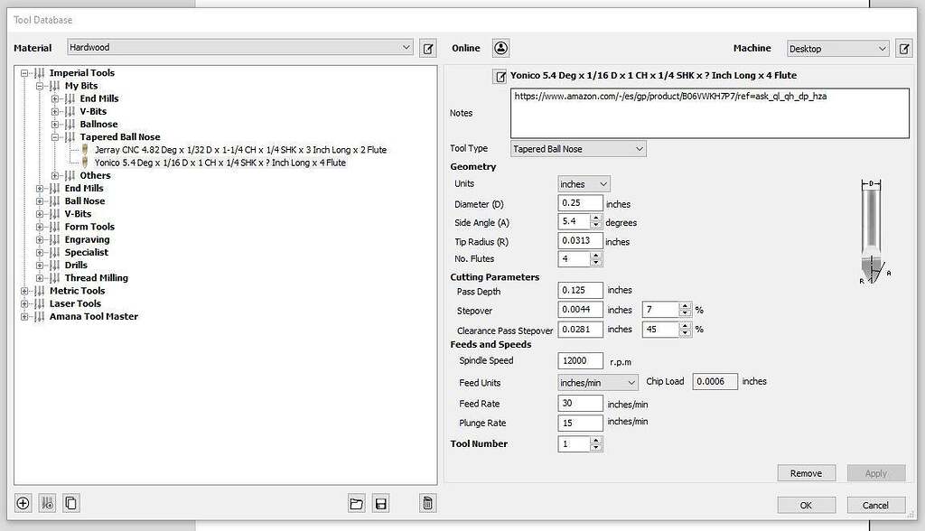 Speeds and feeds for tapered ball nose bits Shapeoko