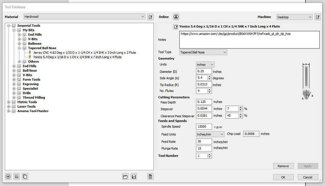 Speeds and feeds recommendation for tapered ball nose bits - Shapeoko ...